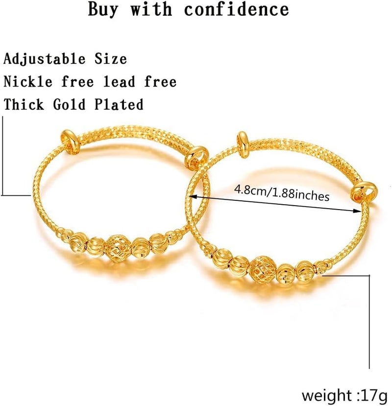 Ethlyn 2Pcs/Lot Kids Jewelry Gold Plated Adjustable Beads Bracelet Bangle Birthday Christmas Gifts for Girls 4years old - Image 4